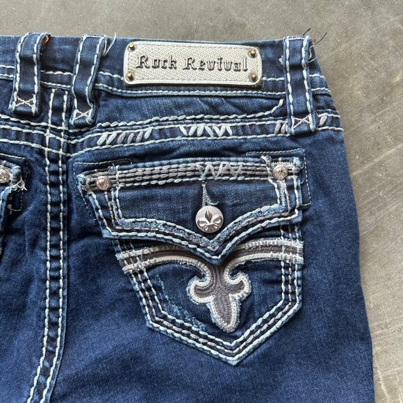 Rock Revival Essie Easy Straight Jeans Women's 27 Dark Wash Distressed Denim - Picture 11 of 15